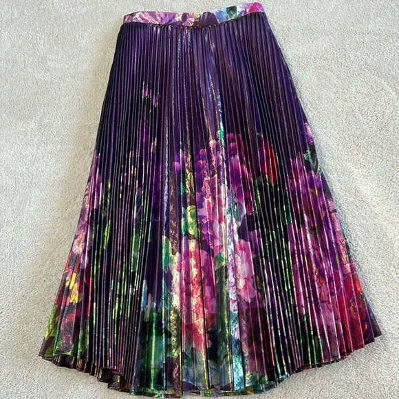 Anthropologie Delfi Accordion Floral Print Shimmer Midi Skirt-NWT!! - Picture 4 of 11
